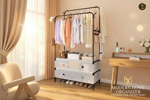 Підлогова вішалка-стійка для одягу із закритою полицею для взуття (MJPP83) SN27